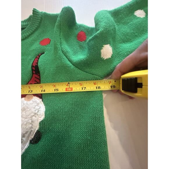 Gnomes Green Polka Dot Size Small Christmas Sweater Poof New York Sequin Accent - Picture 8 of 11